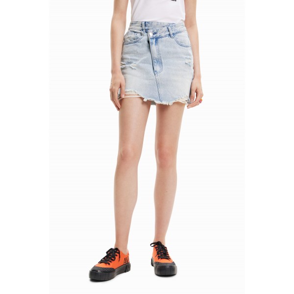 Mini-jupe jean ceinture croisée