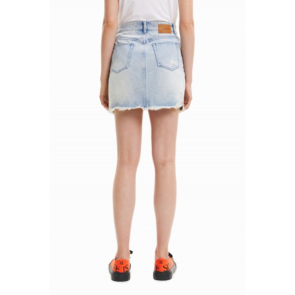 Mini-jupe jean ceinture croisée