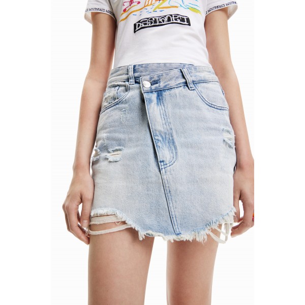 Mini-jupe jean ceinture croisée