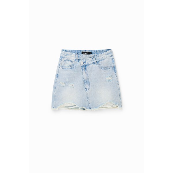 Mini-jupe jean ceinture croisée