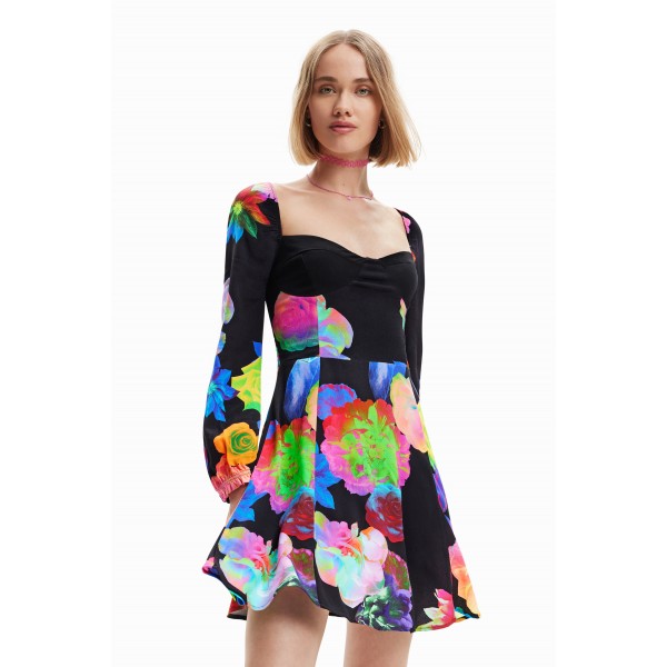 Robe courte évasée fleurs