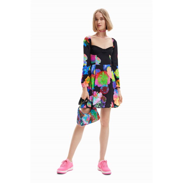 Robe courte évasée fleurs
