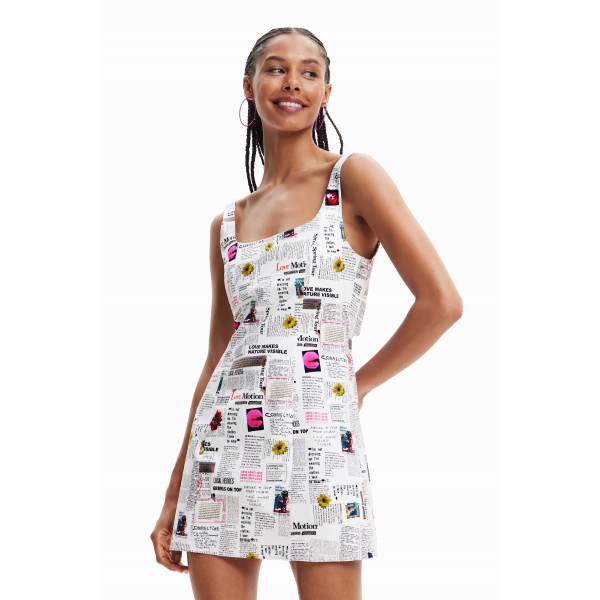 Robe courte bretelles journal