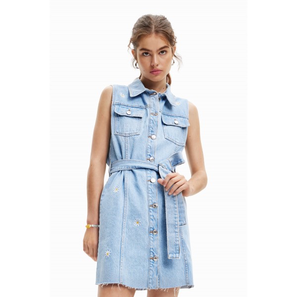 Robe courte en jean marguerites
