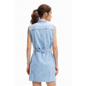 Robe courte en jean marguerites