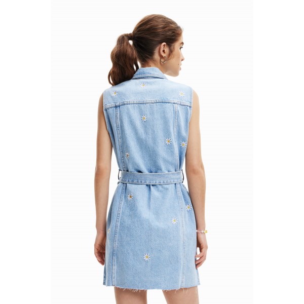 Robe courte en jean marguerites