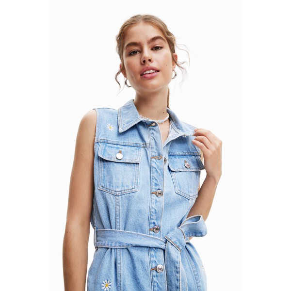 Robe courte en jean marguerites