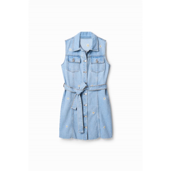 Robe courte en jean marguerites