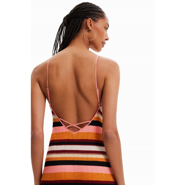 Robe midi tissu côtelé rayures