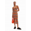 Robe midi tissu côtelé rayures