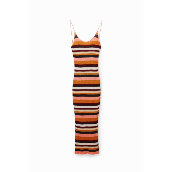 Robe midi tissu côtelé rayures