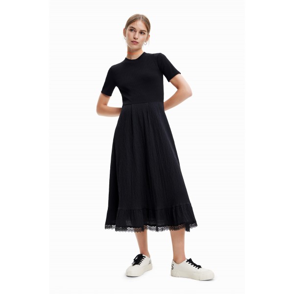 Robe midi combinée texturée