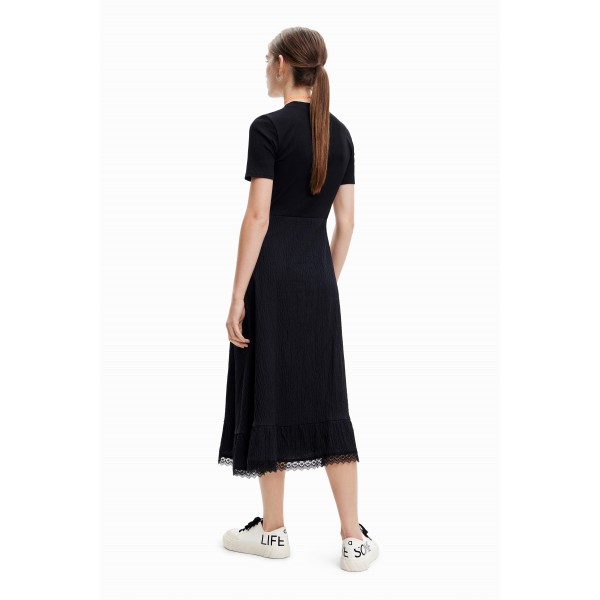 Robe midi combinée texturée