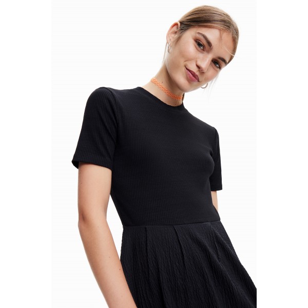 Robe midi combinée texturée