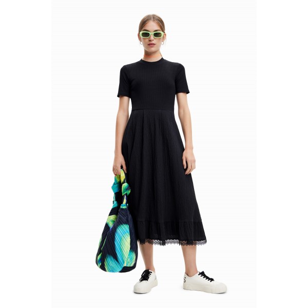Robe midi combinée texturée
