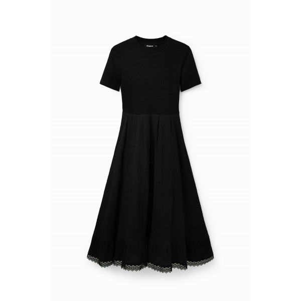 Robe midi combinée texturée