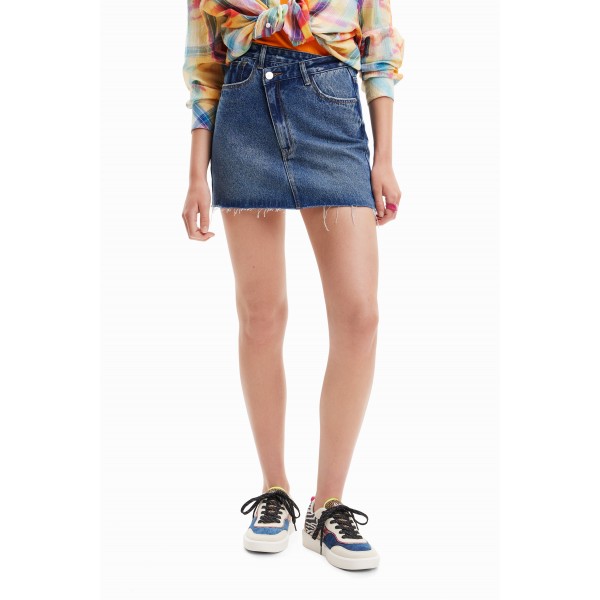 Mini-jupe jean ceinture croisée