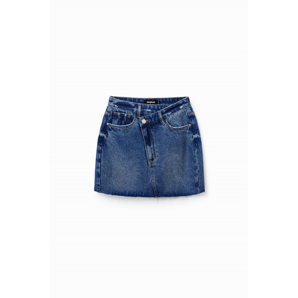 Mini-jupe jean ceinture croisée
