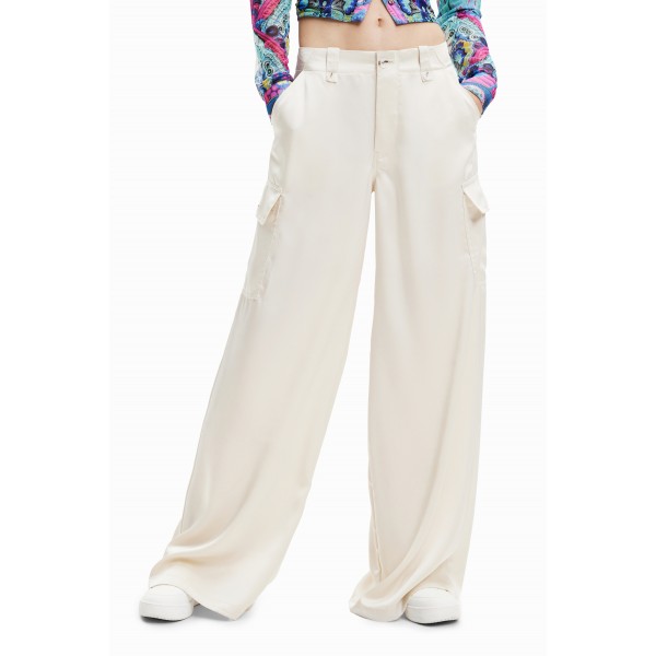 Pantalon cargo wide leg satiné