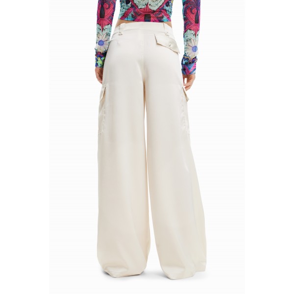 Pantalon cargo wide leg satiné