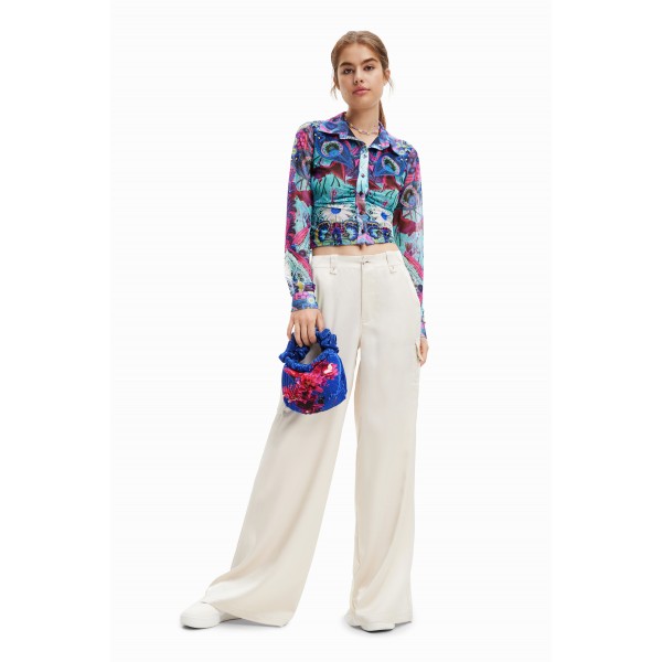 Pantalon cargo wide leg satiné