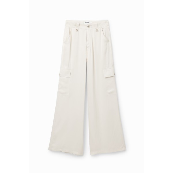 Pantalon cargo wide leg satiné