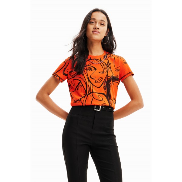T-shirt visages contraste
