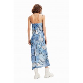 Robe midi patchwork denim