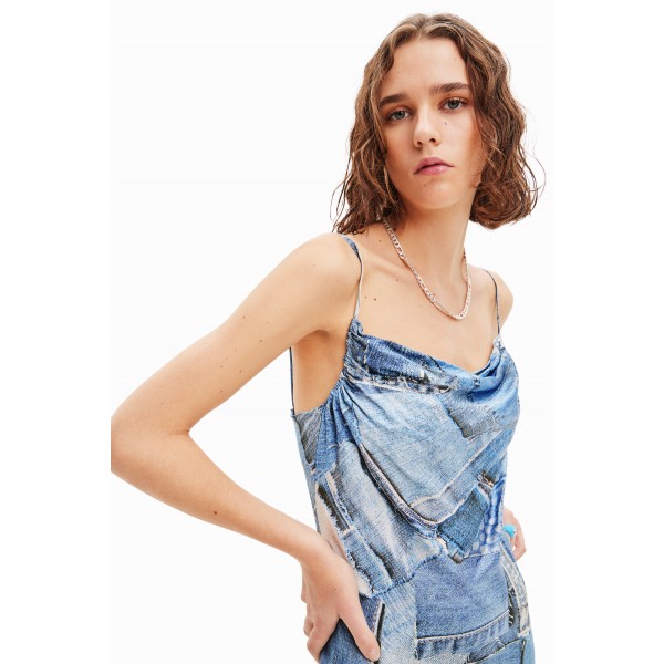 Robe midi patchwork denim