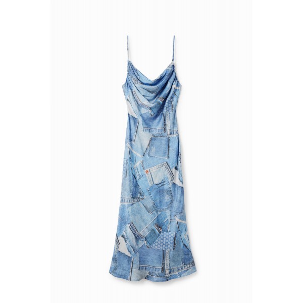 Robe midi patchwork denim