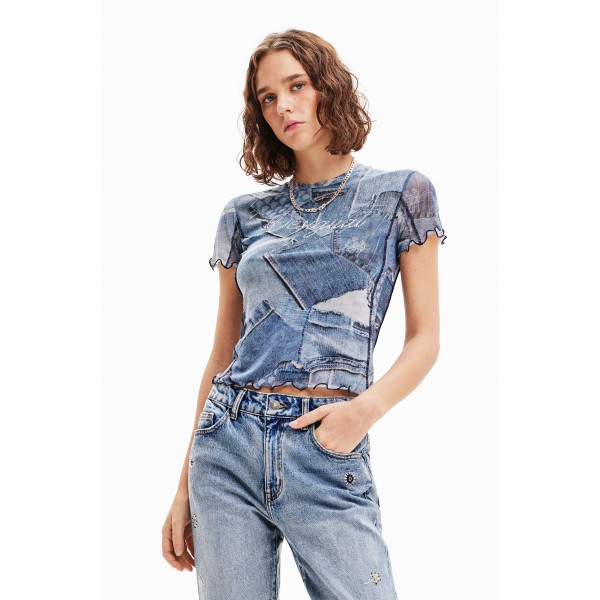 T-shirt tulle patchwork denim