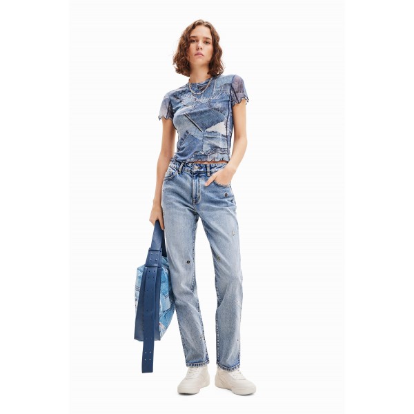 T-shirt tulle patchwork denim
