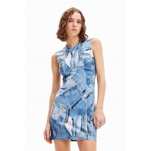 Mini-robe patchwork denim