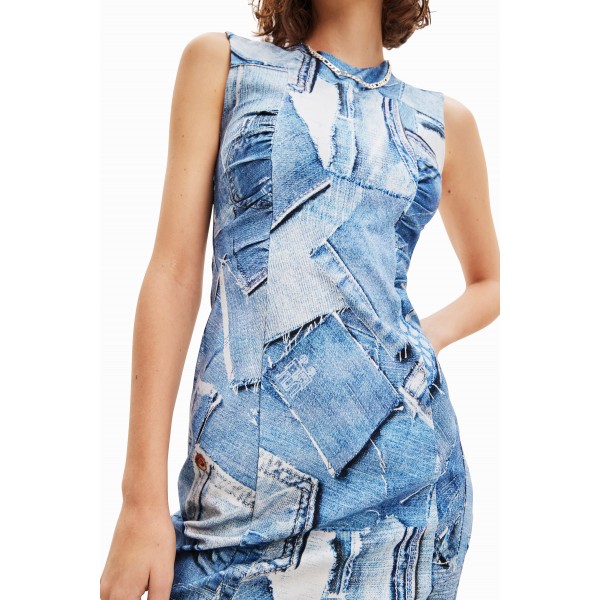 Mini-robe patchwork denim