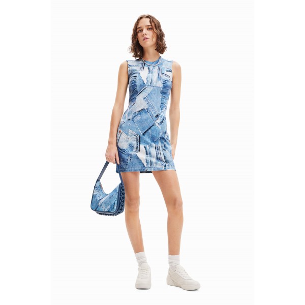 Mini-robe patchwork denim