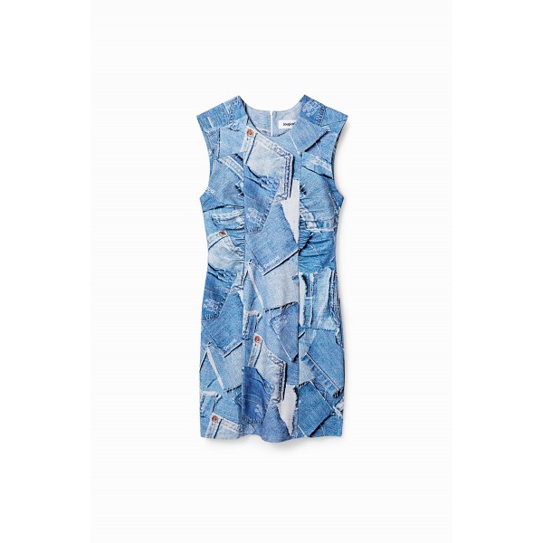 Mini-robe patchwork denim