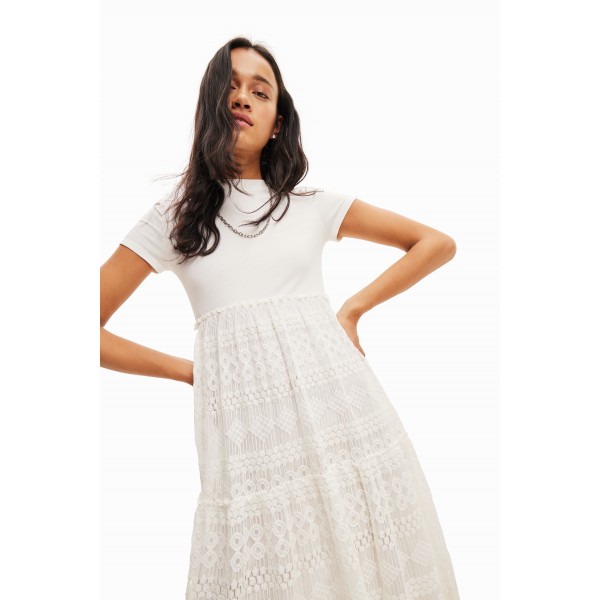 Robe midi combinée tulle
